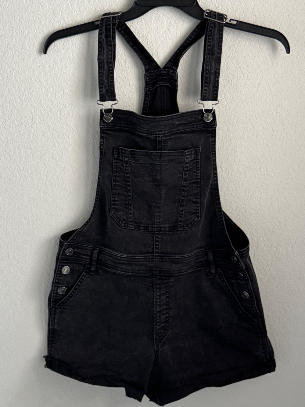 Abercrombie & Fitch Black Denim Short Overalls with Bib. Size M